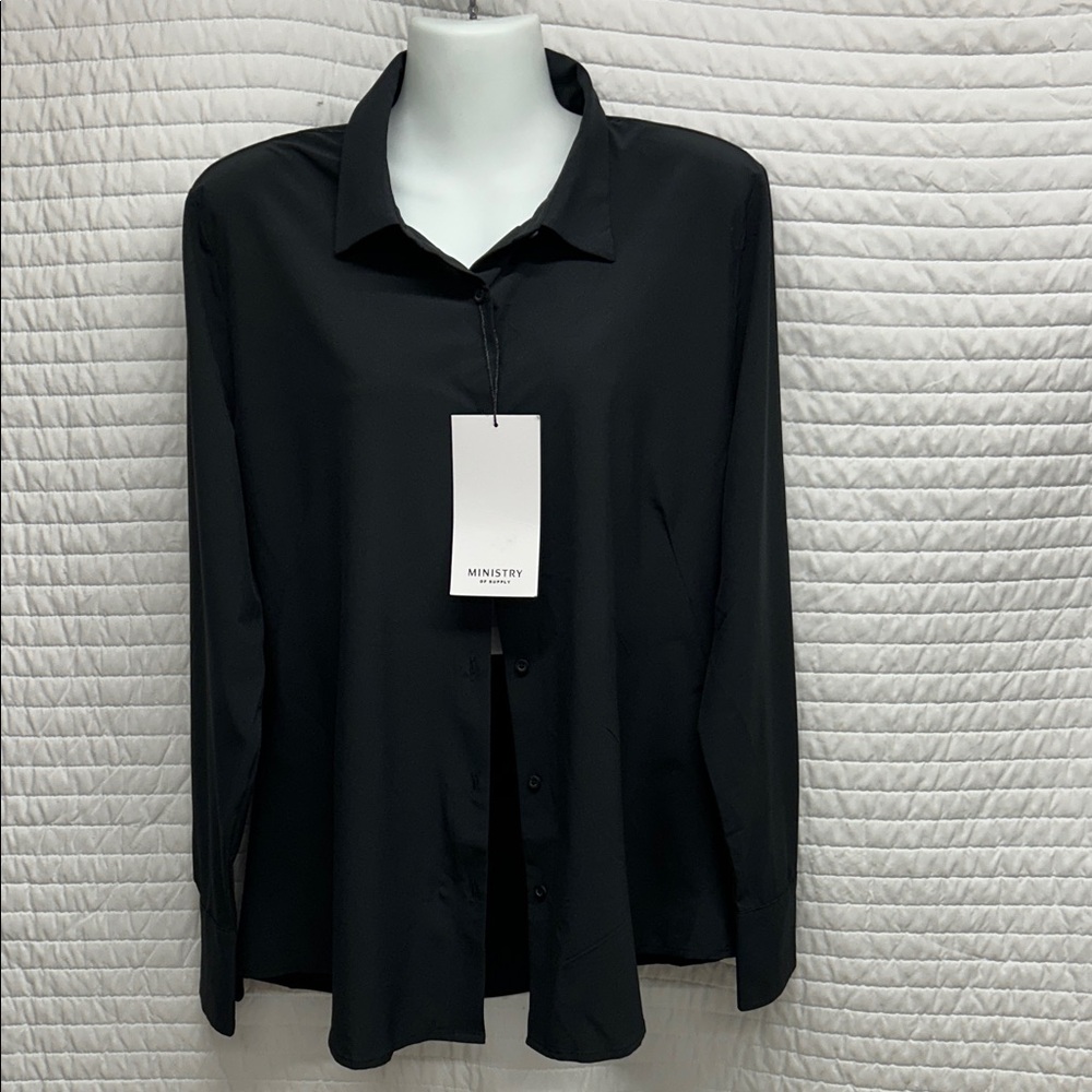 Ministry of Supply Black Long-Sleeve Button-Down Shirt